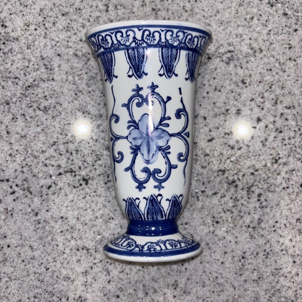 Vintage Pier 1 Blue & White Ceramic Vase, Decorative Pottery Style chinoiserie